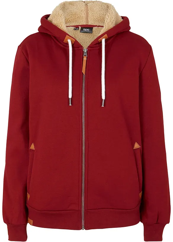 Kapuzen-Sweatjacke mit Teddyfutter in rot von vorne - bonprix