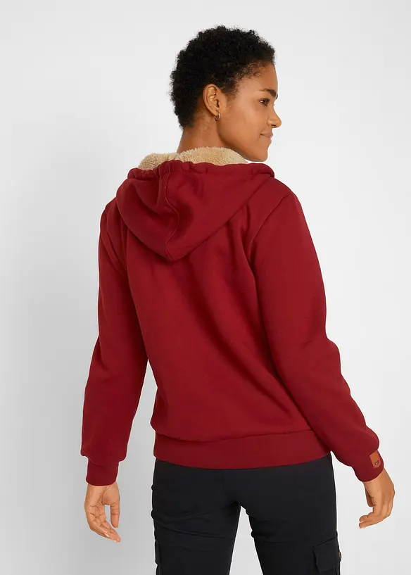 Kapuzen-Sweatjacke mit Teddyfutter in rot von hinten (im Anschnitt) - bonprix