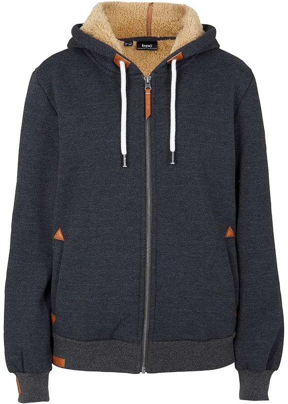 Kapuzen-Sweatjacke mit Teddyfutter in grau von vorne - bonprix Kapuzen-Sweatjacke mit Teddyfutter in grau von vorne - bonprix