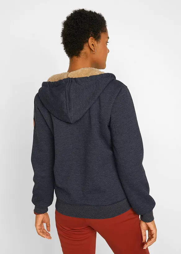 Kapuzen-Sweatjacke mit Teddyfutter in grau von hinten (im Anschnitt) - bonprix Kapuzen-Sweatjacke mit Teddyfutter in grau von hinten (im Anschnitt) - bonprix