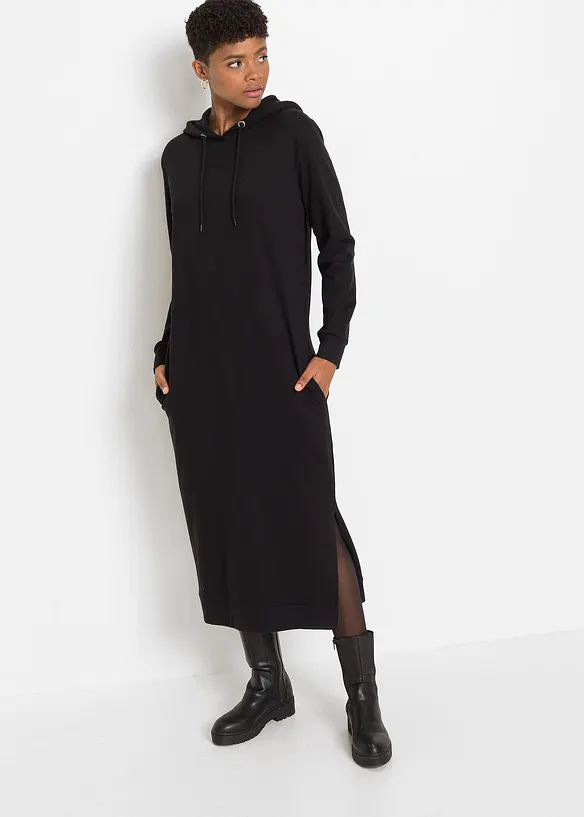 Sweatkleid mit Kapuze in schwarz von vorne (Totalaufnahme) - bonprix Sweatkleid mit Kapuze in schwarz von vorne (Totalaufnahme) - bonprix