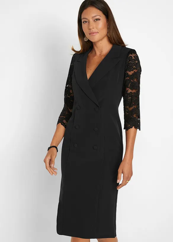 Blazer-Kleid mit Spitzenärmeln in schwarz von vorne (Totalaufnahme) - bonprix Blazer-Kleid mit Spitzenärmeln in schwarz von vorne (Totalaufnahme) - bonprix