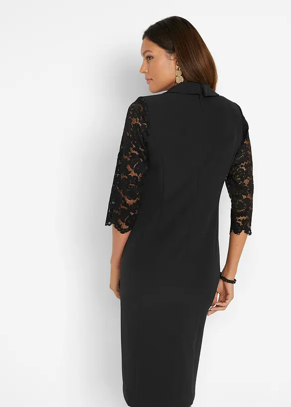 Blazer-Kleid mit Spitzenärmeln in schwarz von hinten (Totalaufnahme) - bonprix Blazer-Kleid mit Spitzenärmeln in schwarz von hinten (Totalaufnahme) - bonprix
