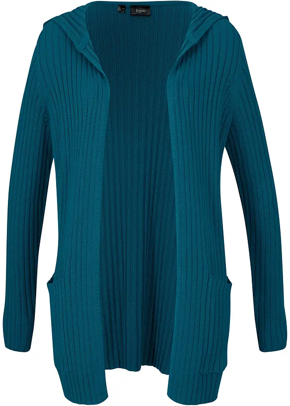 Strickjacke mit Kapuze in petrol von vorne - bonprix
