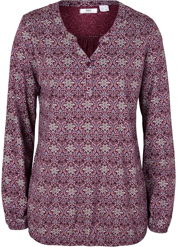 Bedrucktes Langarmshirt mit Henley-Kragen in lila von vorne - bonprix Bedrucktes Langarmshirt mit Henley-Kragen in lila von vorne - bonprix