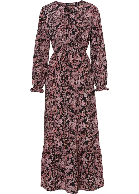 Maxikleid aus reiner Viskose in schwarz von vorne - bonprix