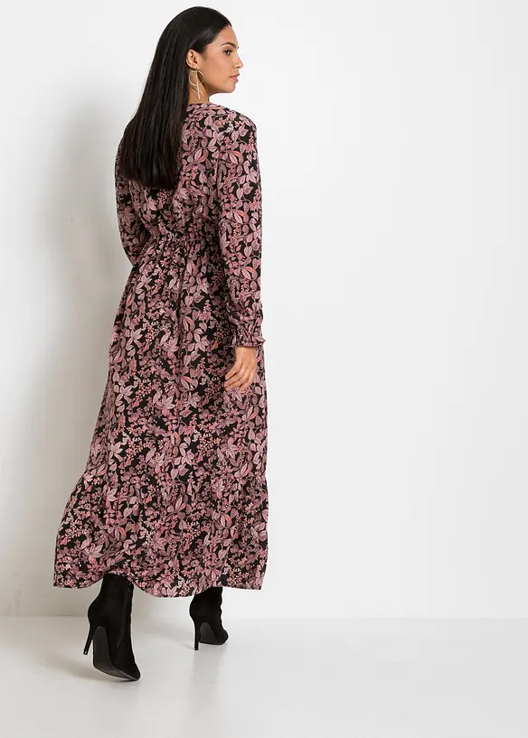 Maxikleid aus reiner Viskose in schwarz von hinten (Totalaufnahme) - bonprix