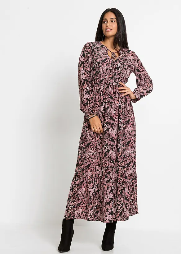 Maxikleid aus reiner Viskose in schwarz von vorne (Totalaufnahme) - bonprix