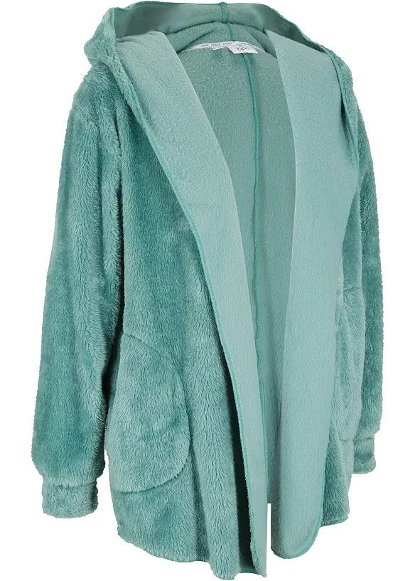 Loungewear Kuschel-Fleece Jacke in grün von vorne - bonprix