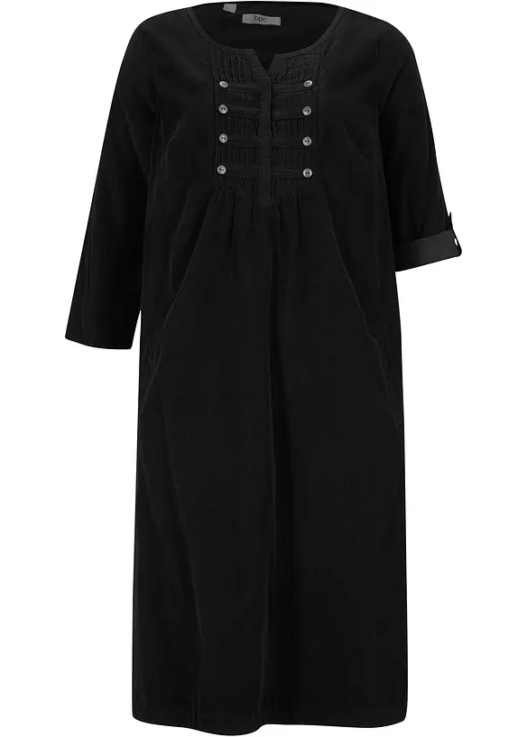 Cord-Blusenkleid aus reiner Baumwolle in schwarz von vorne - bonprix