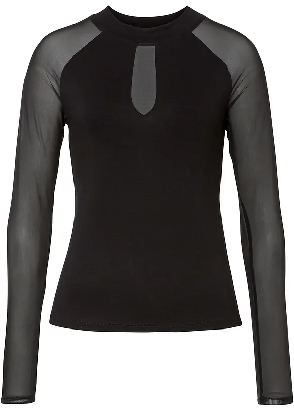 Langarmshirt aus softem Viskose-Mis in schwarz von vorne - bonprix
