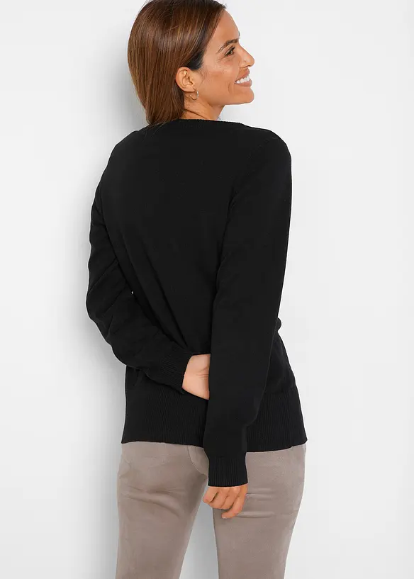 Feinstrickjacke mit recycelter Baumwolle in schwarz von hinten (im Anschnitt) - bonprix