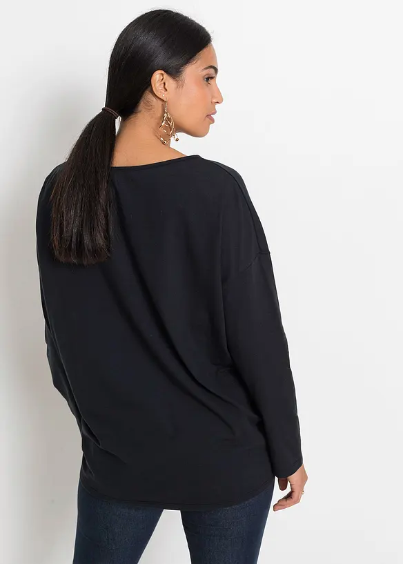 Off-Shoulder-Shirt mit Weihnachtsmotiv in schwarz von hinten (im Anschnitt) - bonprix