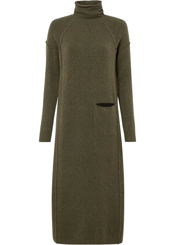 Strickkleid mit Rollkragen in grün von vorne - bonprix