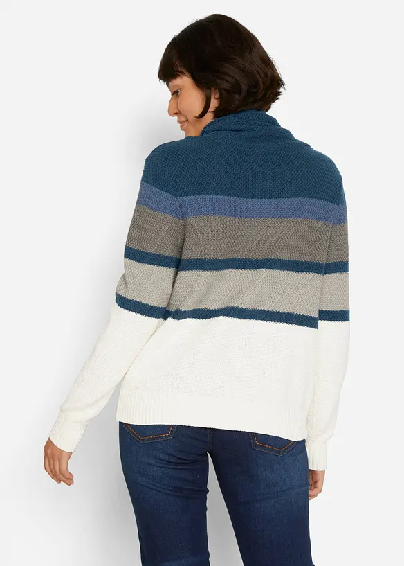 Pullover mit Schlauchkragen aus reiner Baumwolle in blau von hinten (im Anschnitt) - bonprix