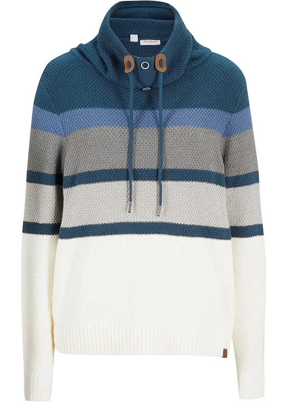 Pullover mit Schlauchkragen aus reiner Baumwolle in blau von vorne - bonprix