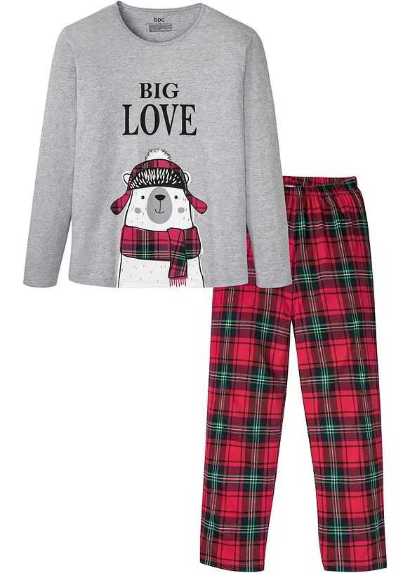 Pyjama mit Bio-Baumwolle und langen Ärmeln in grau von vorne - bonprix