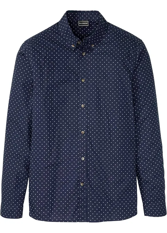 Langarmhemd aus Baumwoll-Popelin in Slim Fit in blau von vorne - bonprix