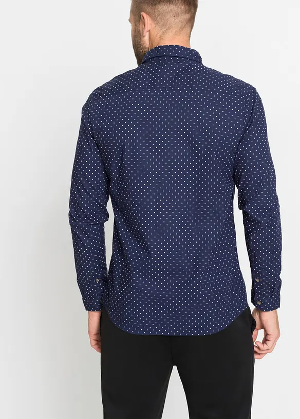 Langarmhemd aus Baumwoll-Popelin in Slim Fit in blau von hinten (im Anschnitt) - bonprix