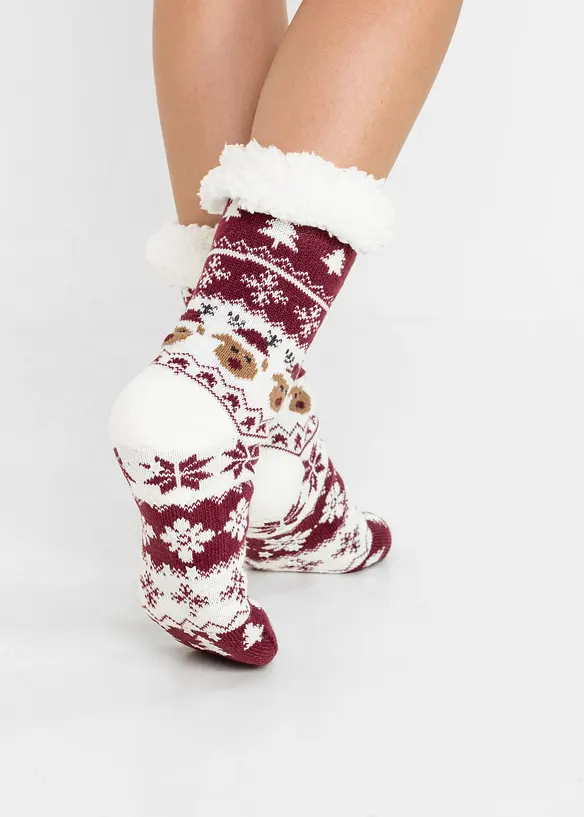 Kuschelsocken mit Teddyfutter mit recyceltem Polyester in rot von hinten - bonprix