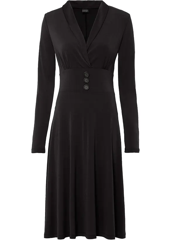 Jerseykleid mit Knöpfen in schwarz von vorne - bonprix