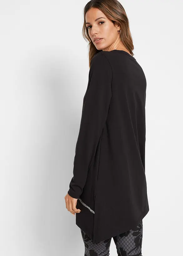 Longshirt mit asymmetrischen Schnitt und Glitzer in schwarz von hinten (im Anschnitt) - bonprix