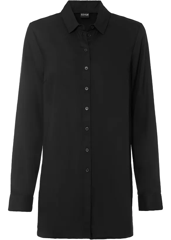 Hemdbluse aus fließender Viskose in schwarz von vorne - bonprix