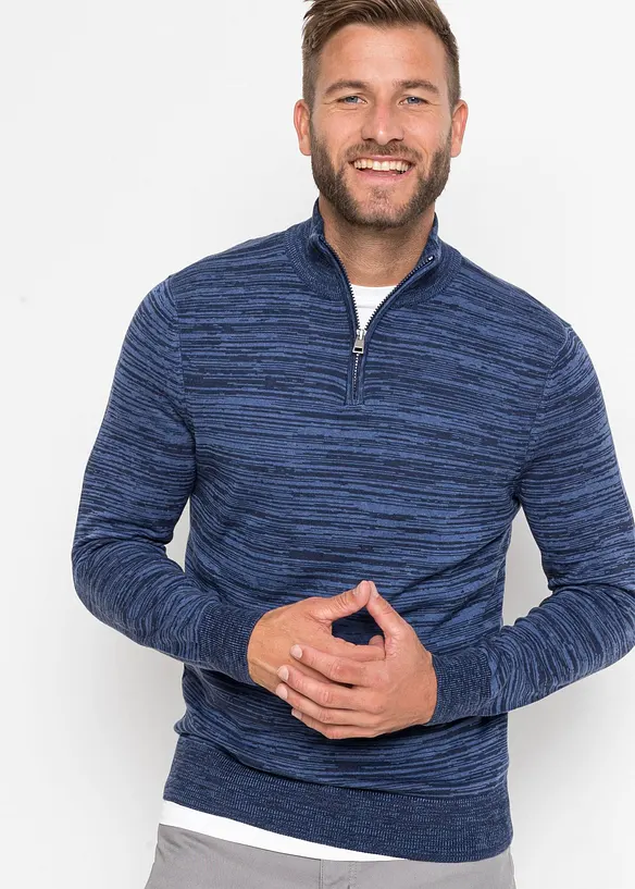 Troyer Pullover mit Baumwolle in blau von vorne (im Anschnitt) - bonprix Troyer Pullover mit Baumwolle in blau von vorne (im Anschnitt) - bonprix