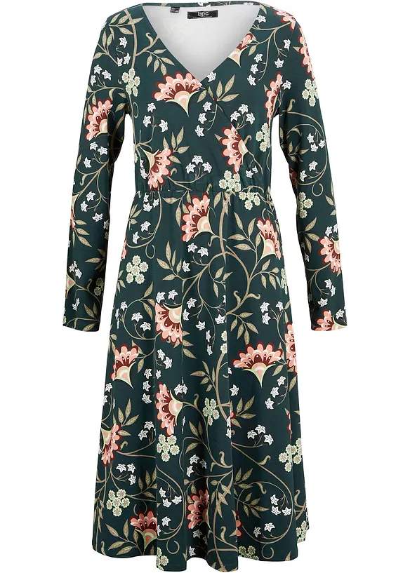 Baumwoll-Jerseykleid in Wickeloptik in grün von vorne - bonprix