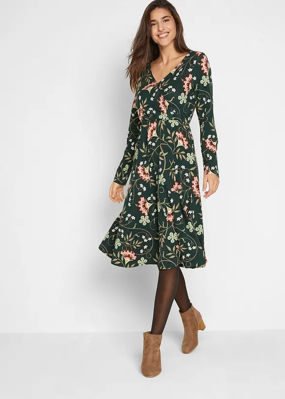 Baumwoll-Jerseykleid in Wickeloptik in grün von vorne (Totalaufnahme) - bonprix