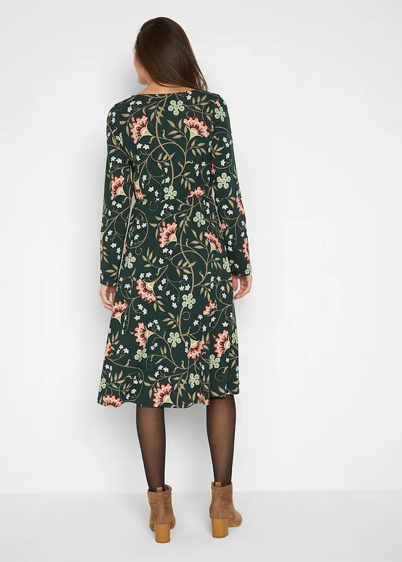 Baumwoll-Jerseykleid in Wickeloptik in grün von hinten (Totalaufnahme) - bonprix