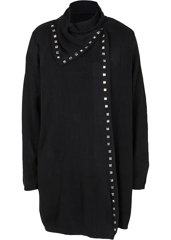 Longstrickjacke mit Nietendetails in schwarz von vorne - bonprix Longstrickjacke mit Nietendetails in schwarz von vorne - bonprix