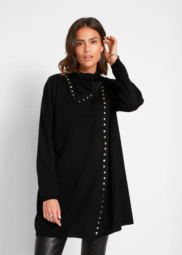 Longstrickjacke mit Nietendetails in schwarz von vorne (im Anschnitt) - bonprix Longstrickjacke mit Nietendetails in schwarz von vorne (im Anschnitt) - bonprix