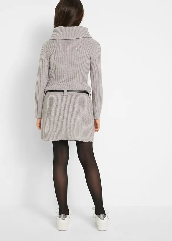 Strickkleid mit Gürtel (2-tlg. Set) in grau von hinten (Totalaufnahme) - bonprix