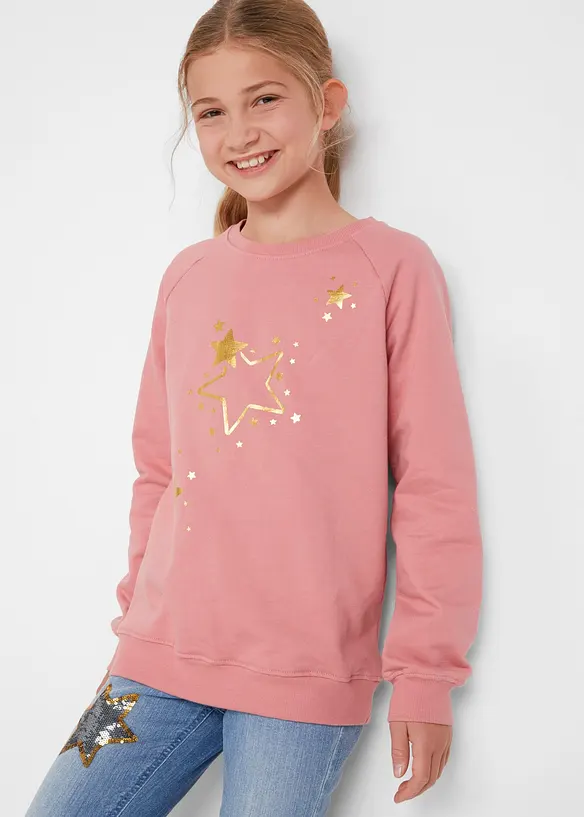 Sweatshirt aus reiner Baumwolle in rosa von vorne (im Anschnitt) - bonprix