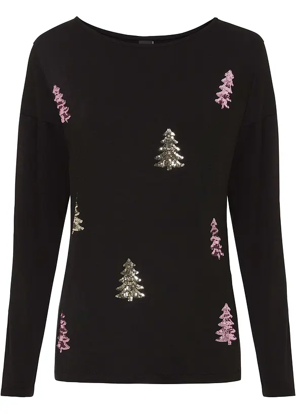 Shirt aus fließendem Viskose-Mix in schwarz von vorne - bonprix