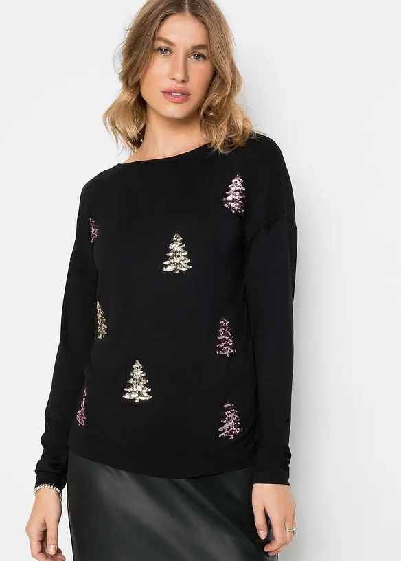 Shirt aus fließendem Viskose-Mix in schwarz von vorne (im Anschnitt) - bonprix