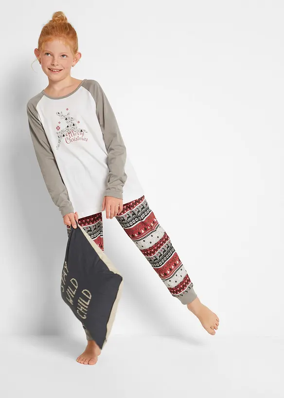 Pyjama aus reiner Bio-Baumwolle (2-tlg.Set) in grau von vorne (Totalaufnahme) - bonprix