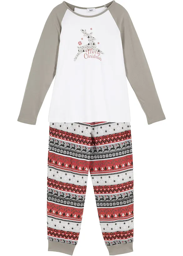 Pyjama aus reiner Bio-Baumwolle (2-tlg.Set) in grau von vorne - bonprix