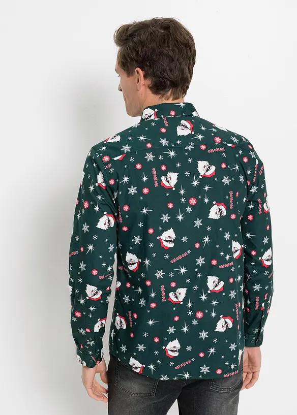 Langarmhemd mit Weihnachtsmotiv aus reiner Baumwolle, Slim Fit in grün von hinten (im Anschnitt) - bonprix