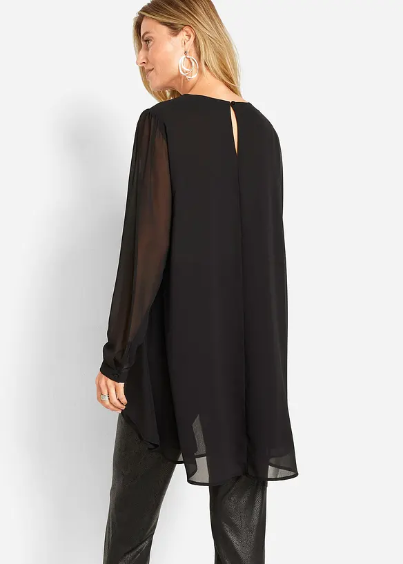 Long-Tunika aus Chiffon in schwarz von hinten (im Anschnitt) - bonprix