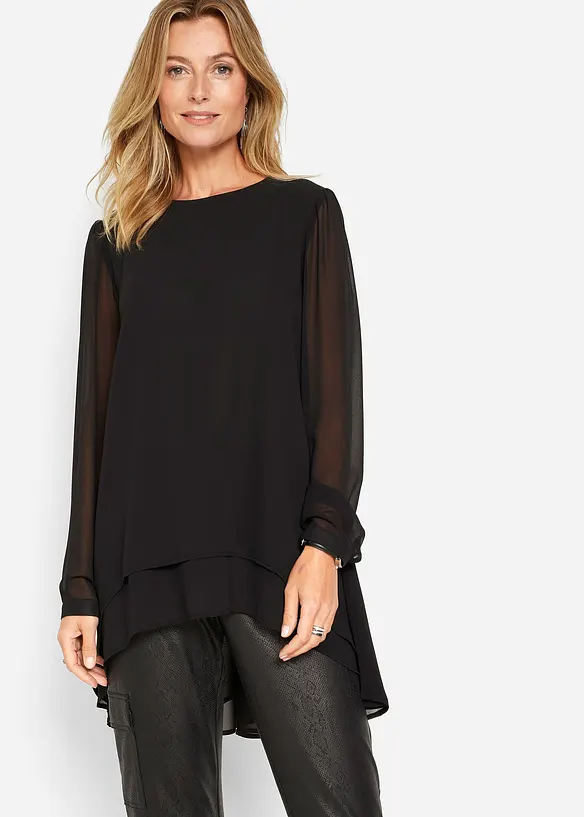 Long-Tunika aus Chiffon in schwarz von vorne (im Anschnitt) - bonprix