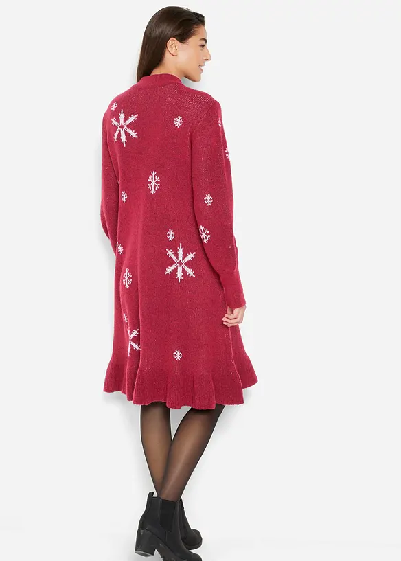 Strickkleid mit Schneeflocken-Print in rot von hinten (Totalaufnahme) - bonprix