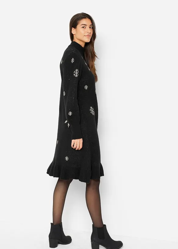 Strickkleid mit Schneeflocken-Print in schwarz von hinten (Totalaufnahme) - bonprix