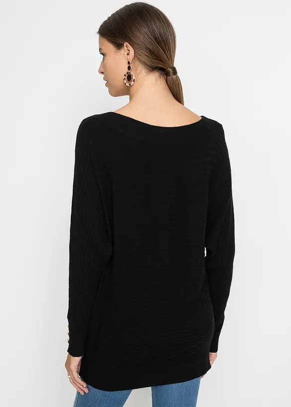 Feinstrickpullover aus Viskose-Mix in schwarz von hinten (im Anschnitt) - bonprix Feinstrickpullover aus Viskose-Mix in schwarz von hinten (im Anschnitt) - bonprix