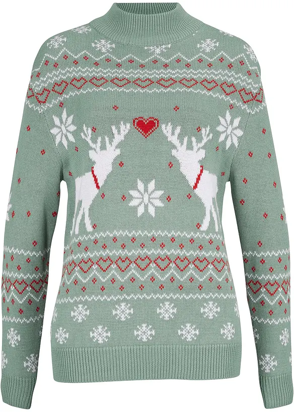 Norweger-Pullover mit Turtleneck in grün von vorne - bonprix