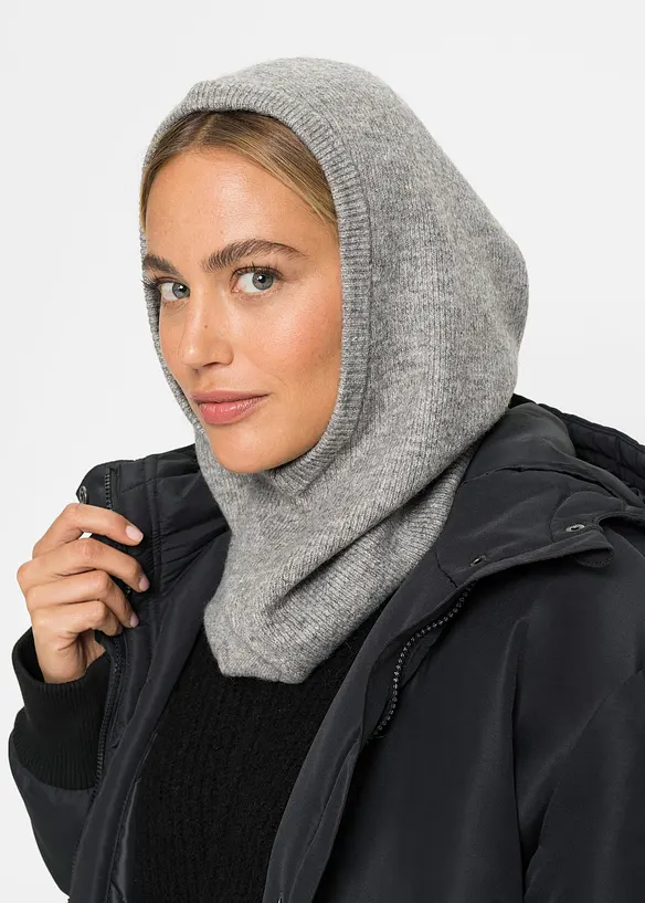 Schalkragen aus Rippstrick in grau von vorne (im Anschnitt) - bonprix