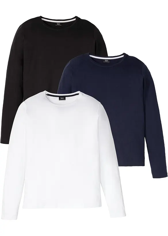 Langarmshirt in Regular Fit (3er Pack) in blau von vorne - bonprix