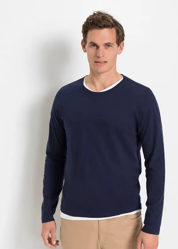Langarmshirt in Regular Fit (3er Pack) in blau von vorne (im Anschnitt) - bonprix