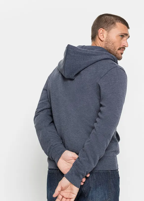 Kapuzen-Sweatjacke aus weichem Baumwoll-Mix in blau von hinten (im Anschnitt) - bonprix